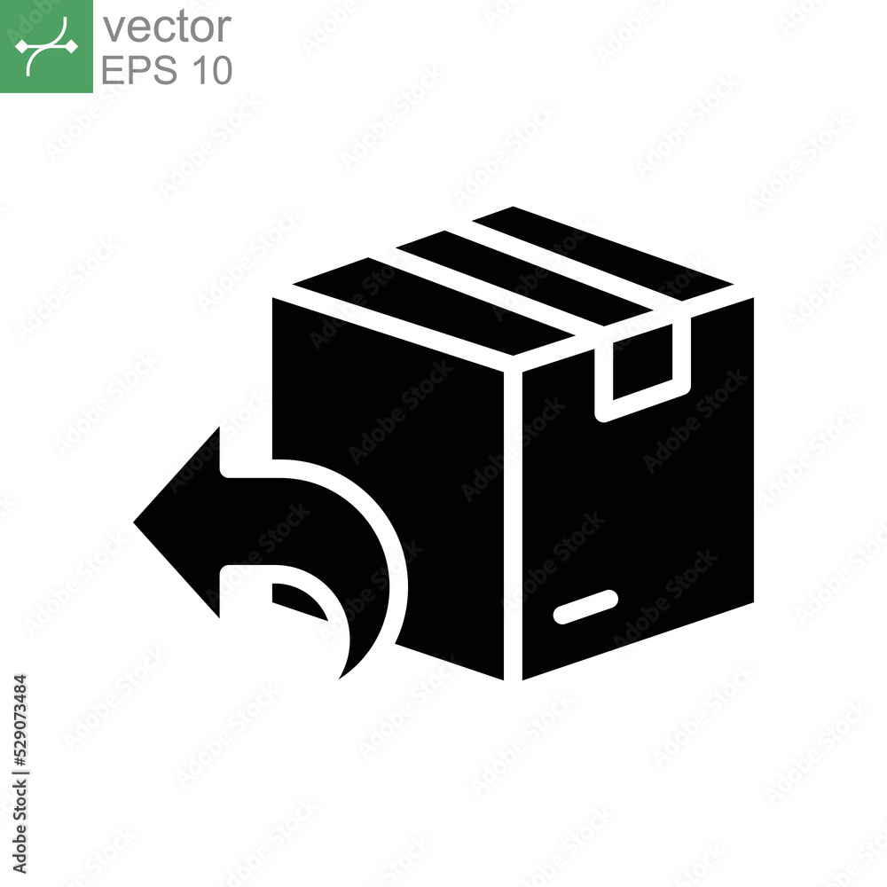 Return of package solid icon. Shipping logistics, delivery boxes. Cargo box Delivery parcel sign, Exchange of goods tracking. Vector illustration design on white background EPS 10 Return of package solid icon. Shipping logistics, delivery boxes. Cargo box Delivery parcel sign, Exchange of goods tracking. Vector illustration design on white background EPS 10