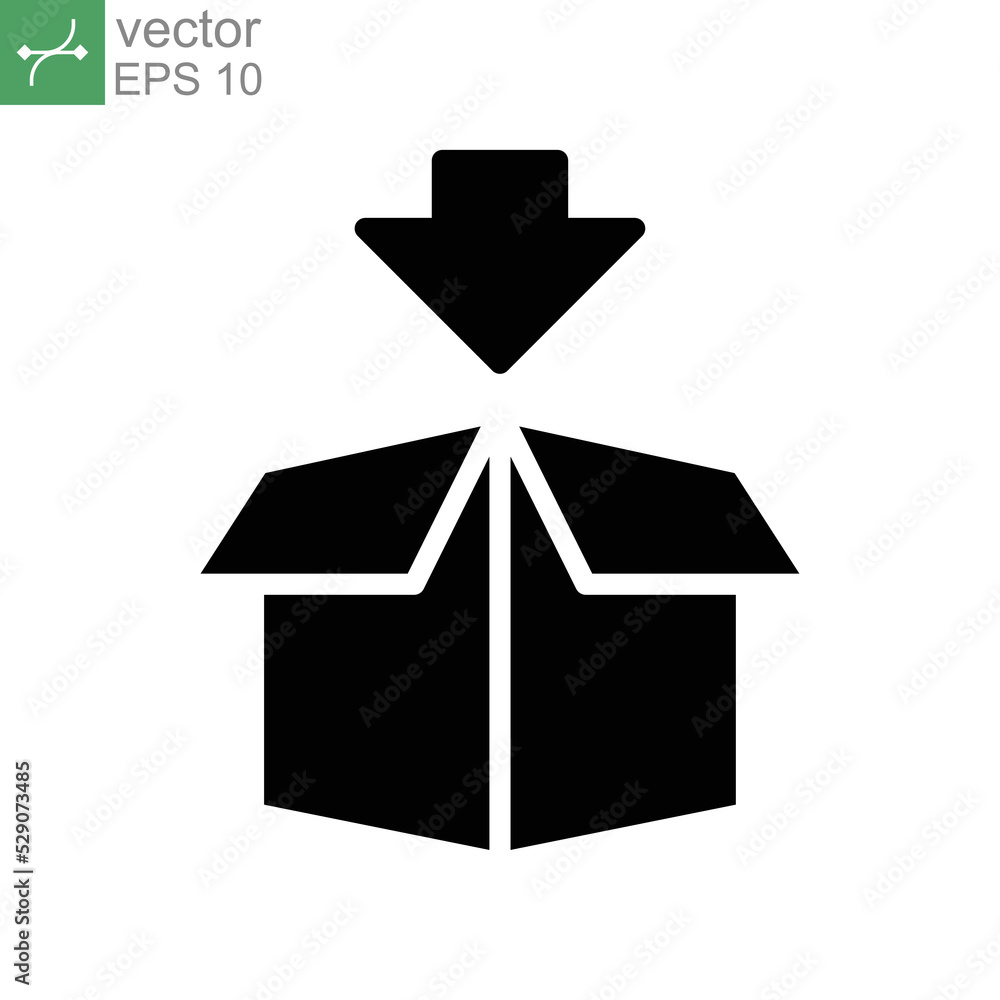 Packing solid icon. Package delivery boxes, cargo box distribution, export boxes, return parcel. goods shipment, open package. Transport Logistic Vector illustration design on white background EPS 10 Packing solid icon. Package delivery boxes, cargo box distribution, export boxes, return parcel. goods shipment, open package. Transport Logistic Vector illustration design on white background EPS 10