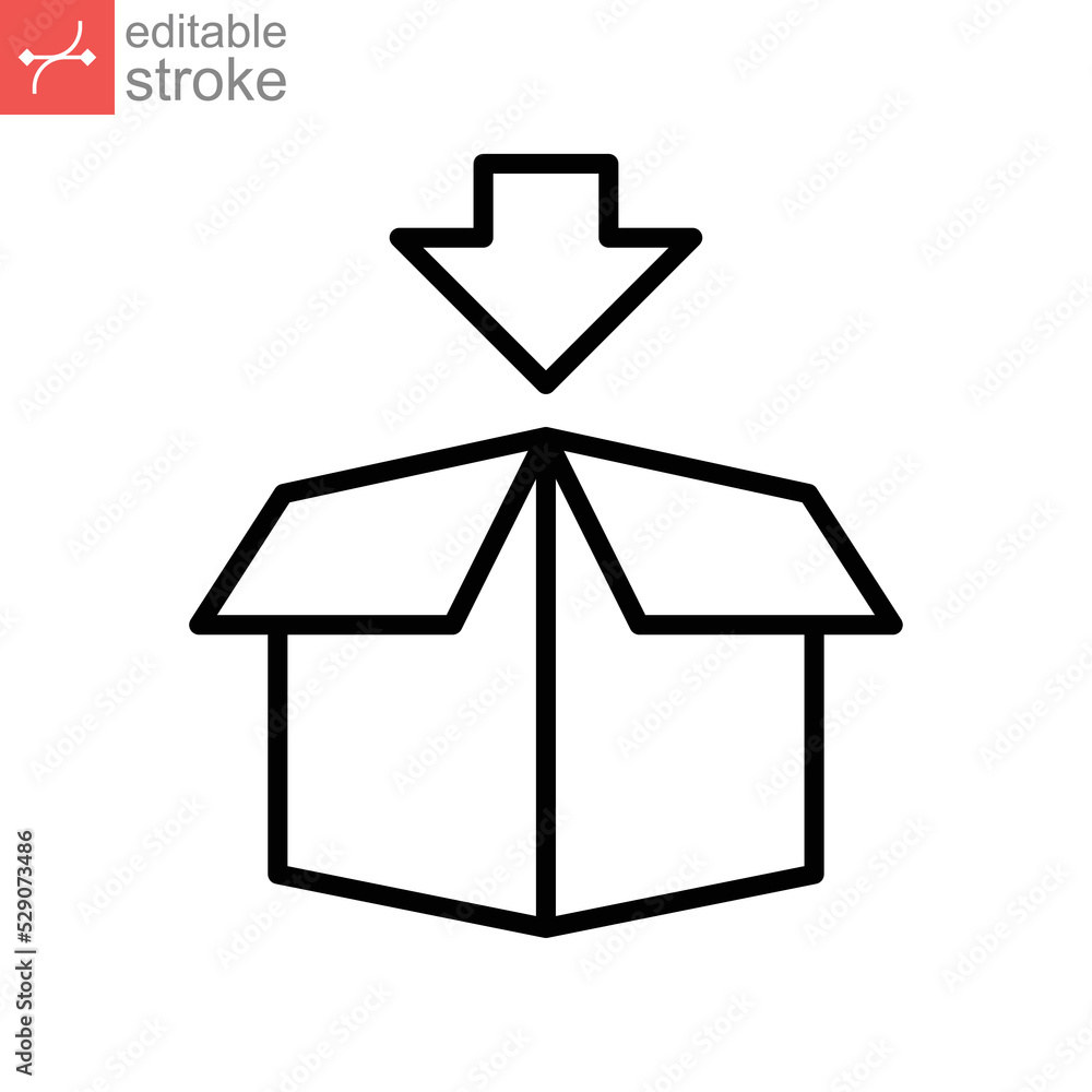 Packing line icon. Package delivery boxes, cargo box distribution, export boxes. goods shipment, open package. Transport Logistic Editable stroke Vector illustration design on white background EPS 10 Packing line icon. Package delivery boxes, cargo box distribution, export boxes. goods shipment, open package. Transport Logistic Editable stroke Vector illustration design on white background EPS 10