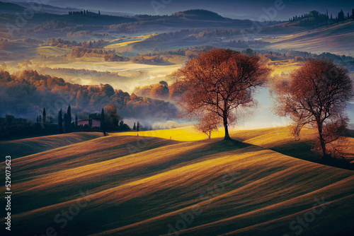 Toscani landscape in Italy during summer or early fall. Romantic setting in a wonderful Italian scenery