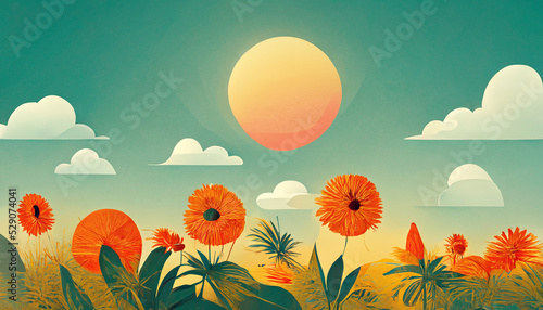 landscape sun and flowers