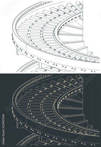 Vertical spiral conveyor drawings close up