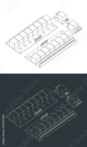 One and eight channel relays isometric blueprints