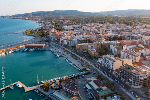 Bird's eye view of Benicarlo, Spanish city and municipality in Province of Castello. View of Mediterranean Coast.