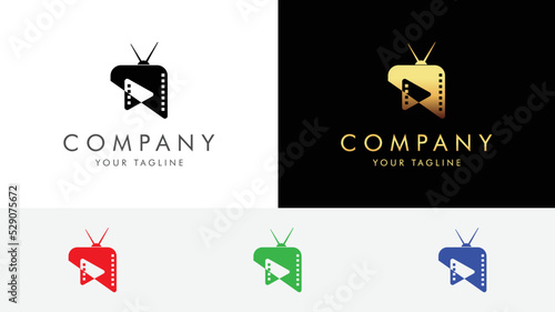 Online streaming play button movies logo icon vector template. cinema Studio Movie time Film Production creative monogram logo design illustration. abstract TV with Play media icon