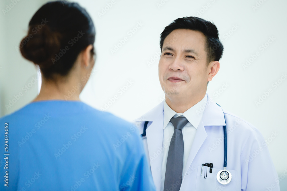 professional specialist doctor talking with medicine staff at hospital, man and woman medical person discussion about clinic healthcare for service professional specialist doctor talking with medicine staff at hospital, man and woman medical person discussion about clinic healthcare for service
