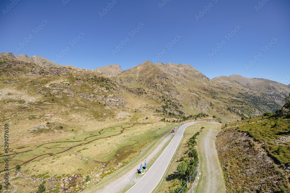 Panorama in summer of the Ordino Arcalis station in the Pyrenees of Andorra