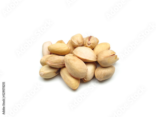 Pistachio nuts isolated on white background, selective focus