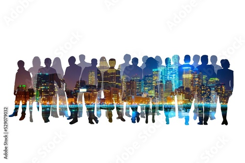 Silhouette of people and modern society concept. Human resources. Digital transformation. photo