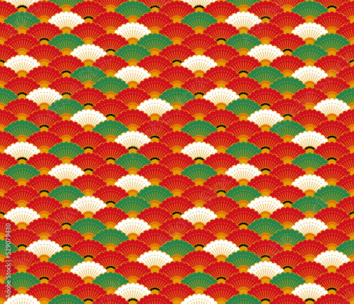 和風　花の文様／シームレスパターン／背景素材（赤×緑）