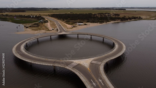 Aerial shot of modern Circular bridge connecting Maldonado and Rocha,Uruguay