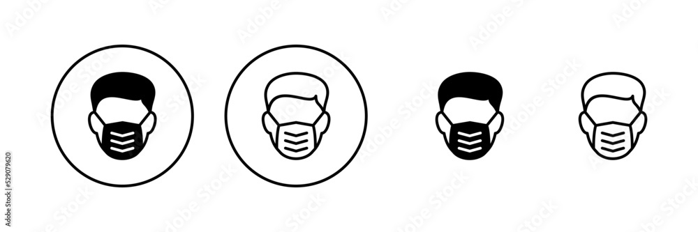 Mask icon vector. Medical mask sign and symbol. Man face with mask icon. Safety breathing mask