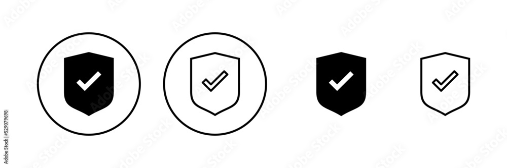 Shield check mark icon vector. Protection approve sign. Insurance icon Shield check mark icon vector. Protection approve sign. Insurance icon