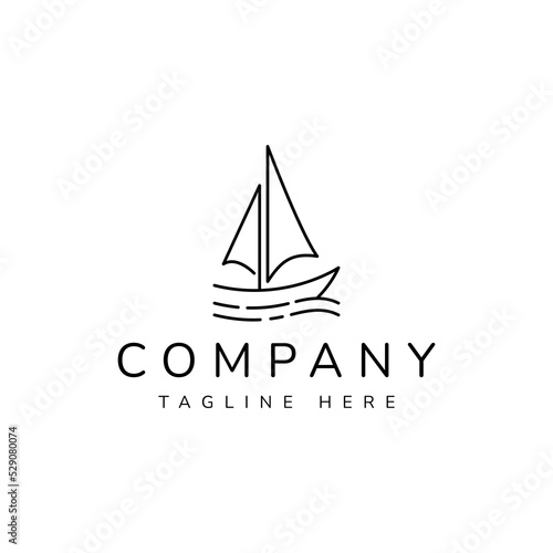 simple sail boat line art logo design