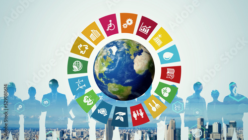 Environmental technology concept. Sustainable development goals. SDGs. Group of people. Human Resources.