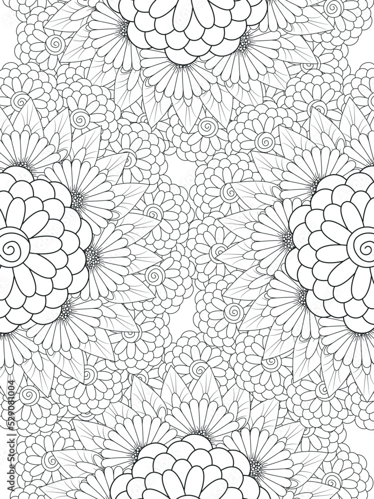 Doodle floral pattern in black and white. A page for coloring book ...