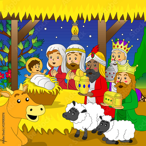 three wise men visit baby Jesus