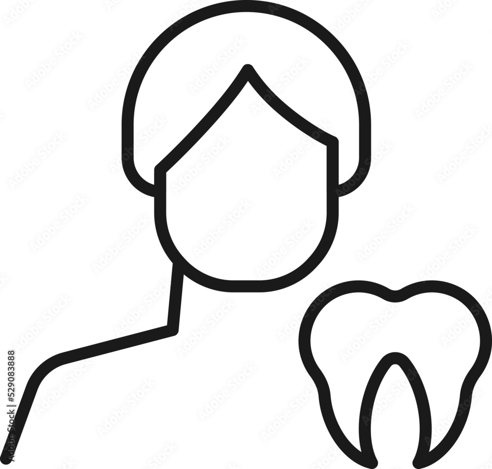 Hobby, business, profession of man. Modern vector outline symbol in flat style with black thin line. Monochrome icon of tooth by anonymous male Hobby, business, profession of man. Modern vector outline symbol in flat style with black thin line. Monochrome icon of tooth by anonymous male