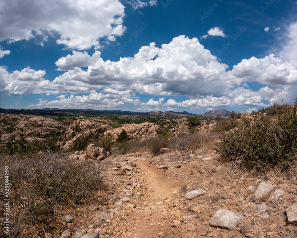 Rocky Desert Hiking Trail on a Cloudy Day