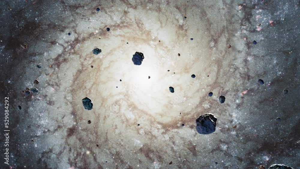 Galaxy Space flight exploration with space rock scene. Flight through ...