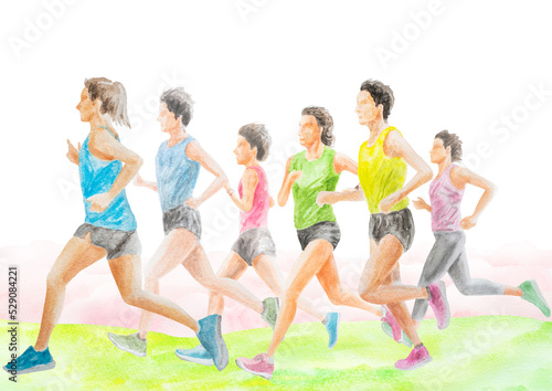 女性ランナー　手描き水彩