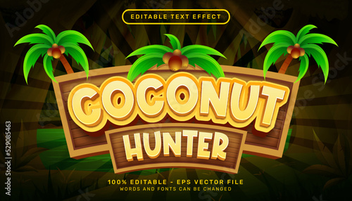 coconut hunter 3d text effect and editable text effect with coconut tree photo