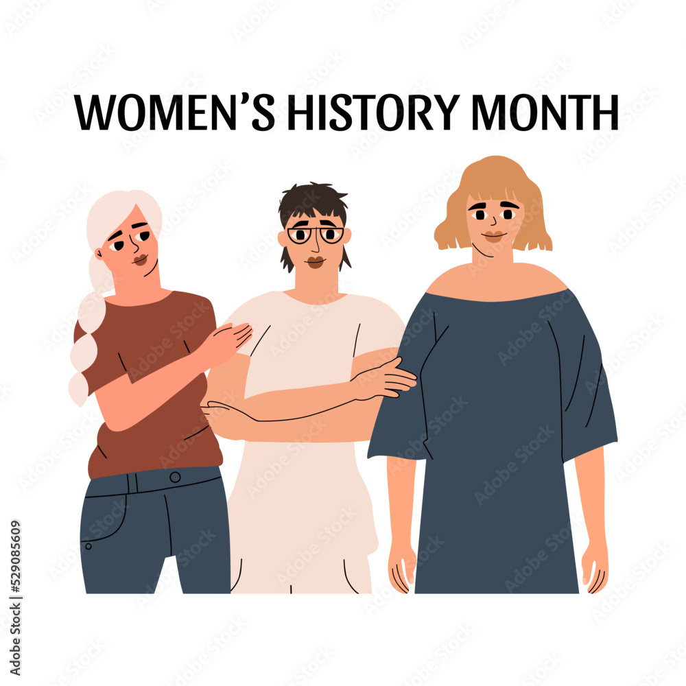 Card for Women's History Month. Vector illustration in hand drawn style Card for Women's History Month. Vector illustration in hand drawn style