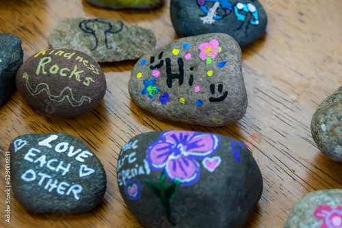 Kindness rocks!  Kindness rolls!  Hi written on a rock to make the finder smile.