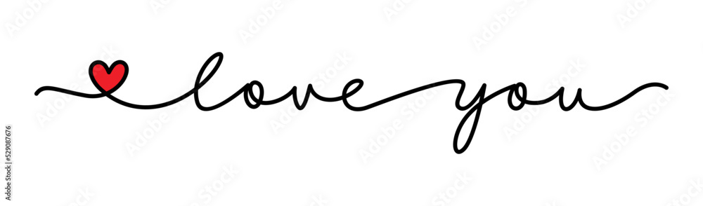 Continuous one line drawing of love you lettering - Vector icon isolated on white Continuous one line drawing of love you lettering - Vector icon isolated on white