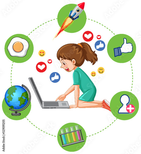 A girl browsing social media on laptop