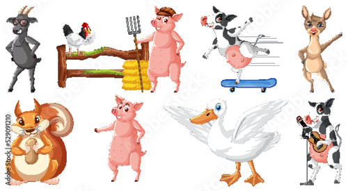 Set of various animals cartoon characters
