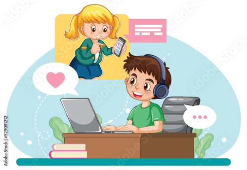 A boy browsing social media