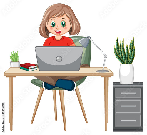 A girl browsing internet on laptop