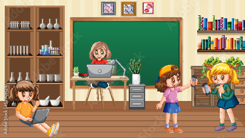 At home scene with children using their laptops
