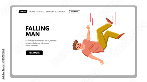 falling man vector. young person, slip business, businessman suit, men casual, motion metaphor, failure falling man character. people flat cartoon illustration