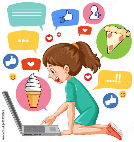 A girl browsing social media on laptop