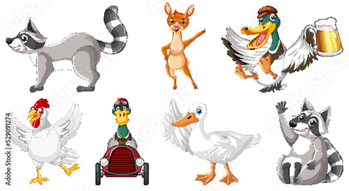 Set of various animals cartoon characters