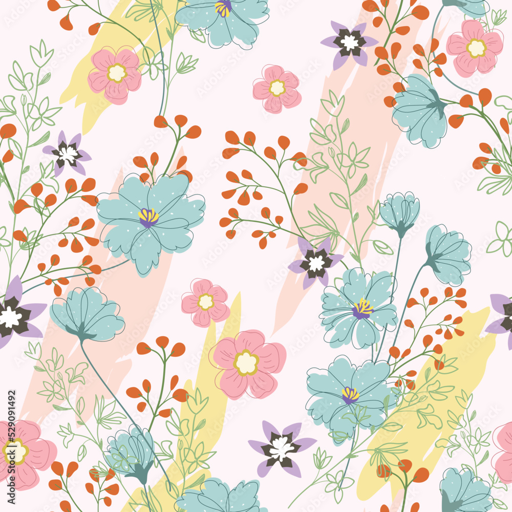 Beautiful flora on pink background seamless pattern Beautiful flora on pink background seamless pattern