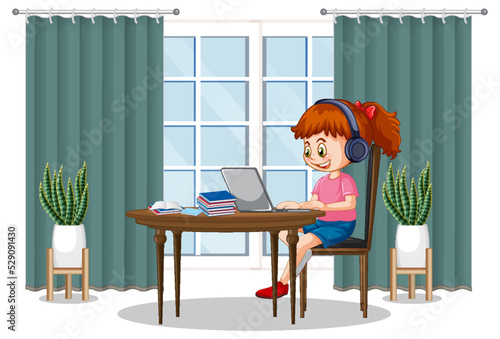 A girl browsing internet on laptop