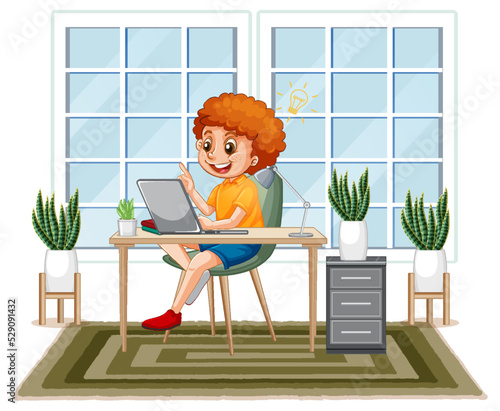 A boy browsing internet on latop