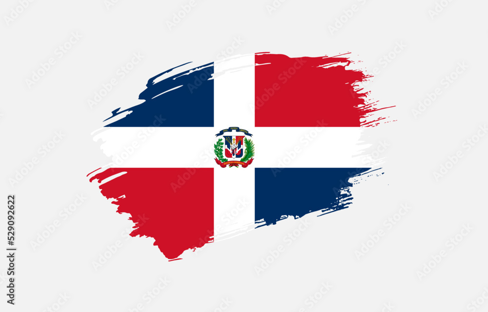 Creative hand drawn grunge brushed flag of Dominican Republic with solid background
