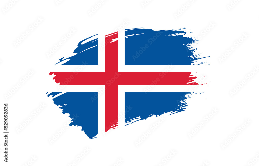Obraz premium Creative hand drawn grunge brushed flag of Iceland with solid background