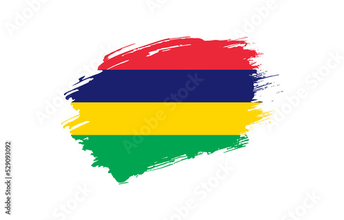 Creative hand drawn grunge brushed flag of Mauritius with solid background