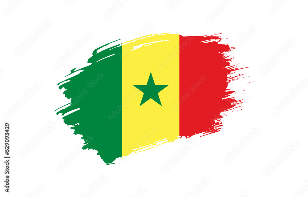 Creative hand drawn grunge brushed flag of Senegal with solid background Creative hand drawn grunge brushed flag of Senegal with solid background