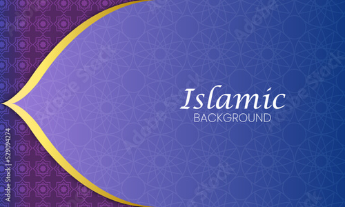 Beautiful purple background with Islamic patterns, golden decorations and an editable text photo