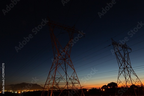 The evening electricity pylon silhouette