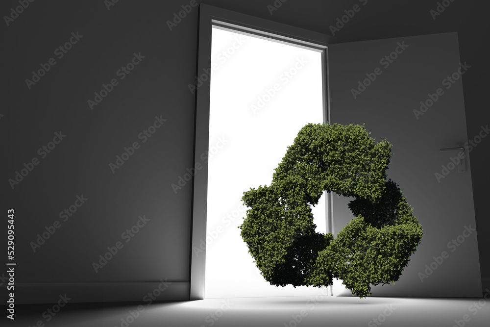 Fototapeta premium Topiary of recycling symbol at doorway