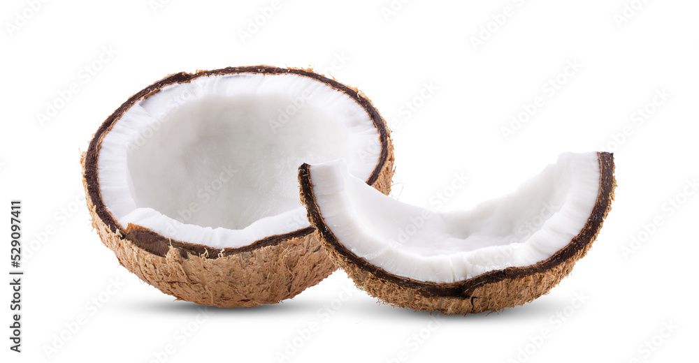 Half coconut isolated  on transparent (PNG) - obrazy, fototapety, plakaty 