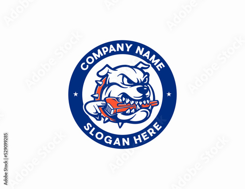 Bulldog bite pipe wrench logo for plumbing company