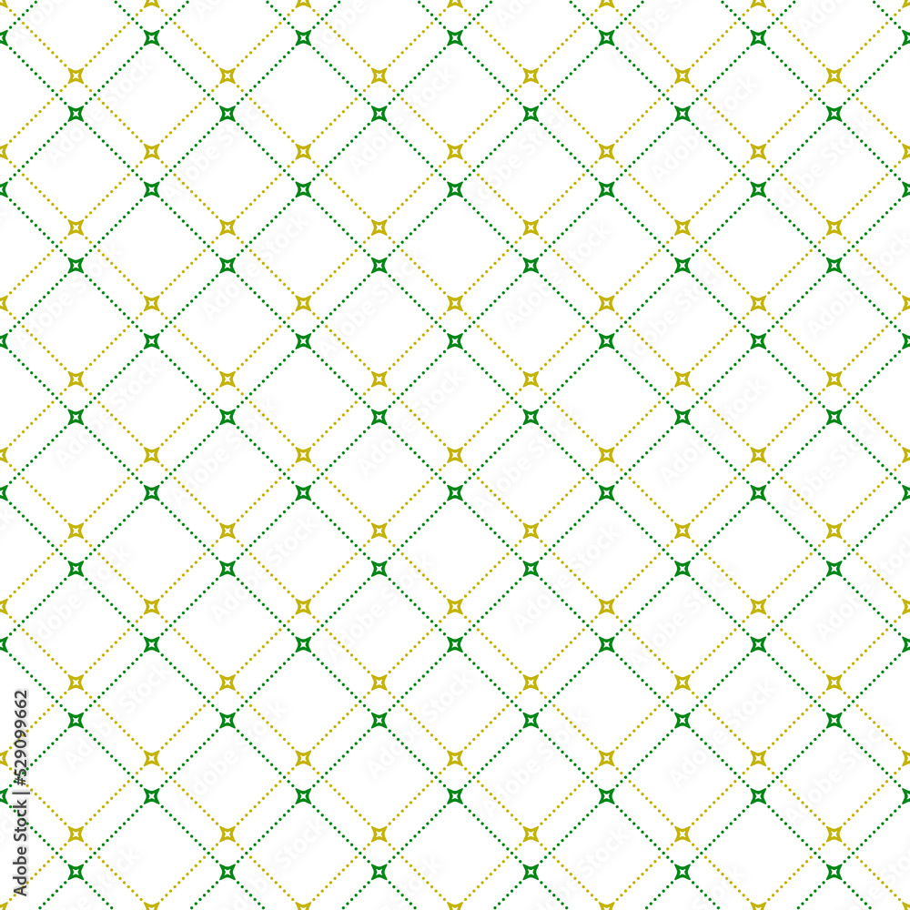 Fototapeta premium Seamless geometric green, golden and white dotted background for your designs. Modern vector ornament. Geometric abstract pattern